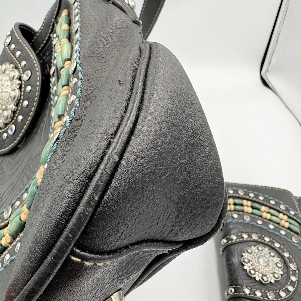 Montana West Black and Turquoise Embellished Shoulder‎ Bag &wallet
